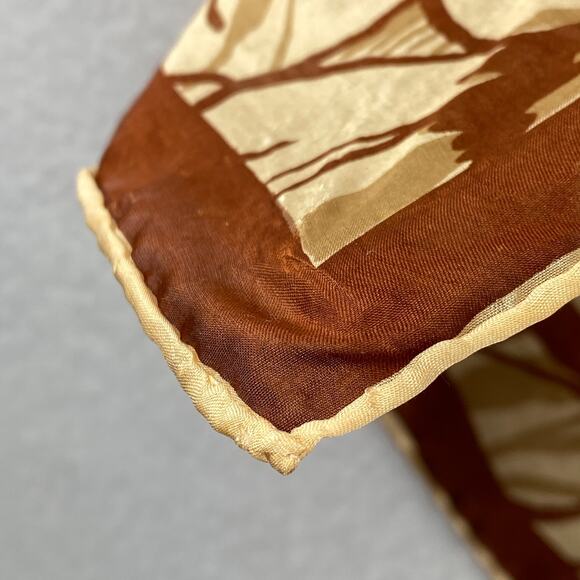 Vintage Scarf Silk Hand Rolled Floral Bandana Square Brown 31" x 30" - Picture 5 of 13